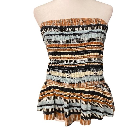 Anthropologie Porridge Women Smocked Peplum Med Tube Top Bohemian Black Blue M - Picture 4 of 11